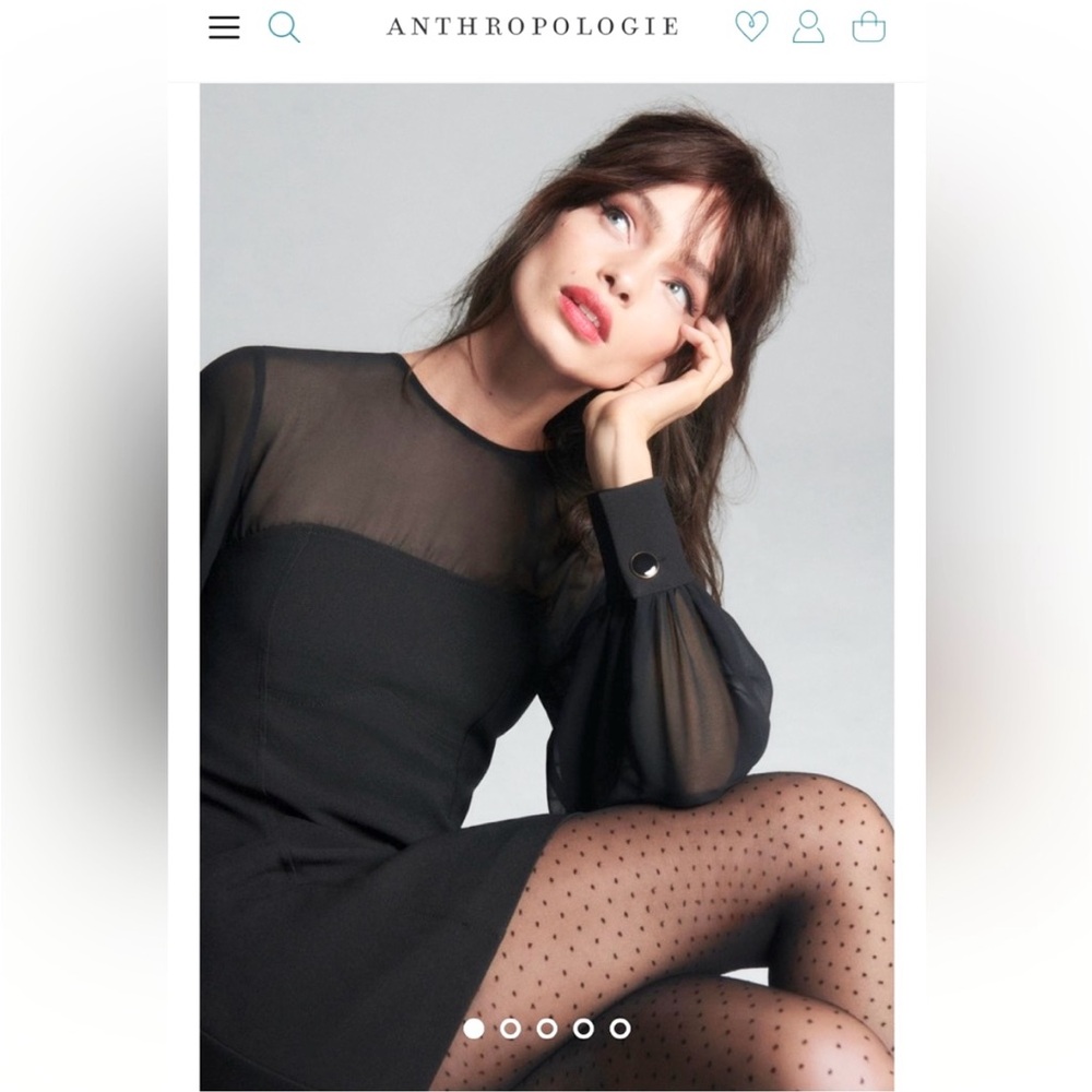 Maeve Anthropologie sheer sleeve black mini dress